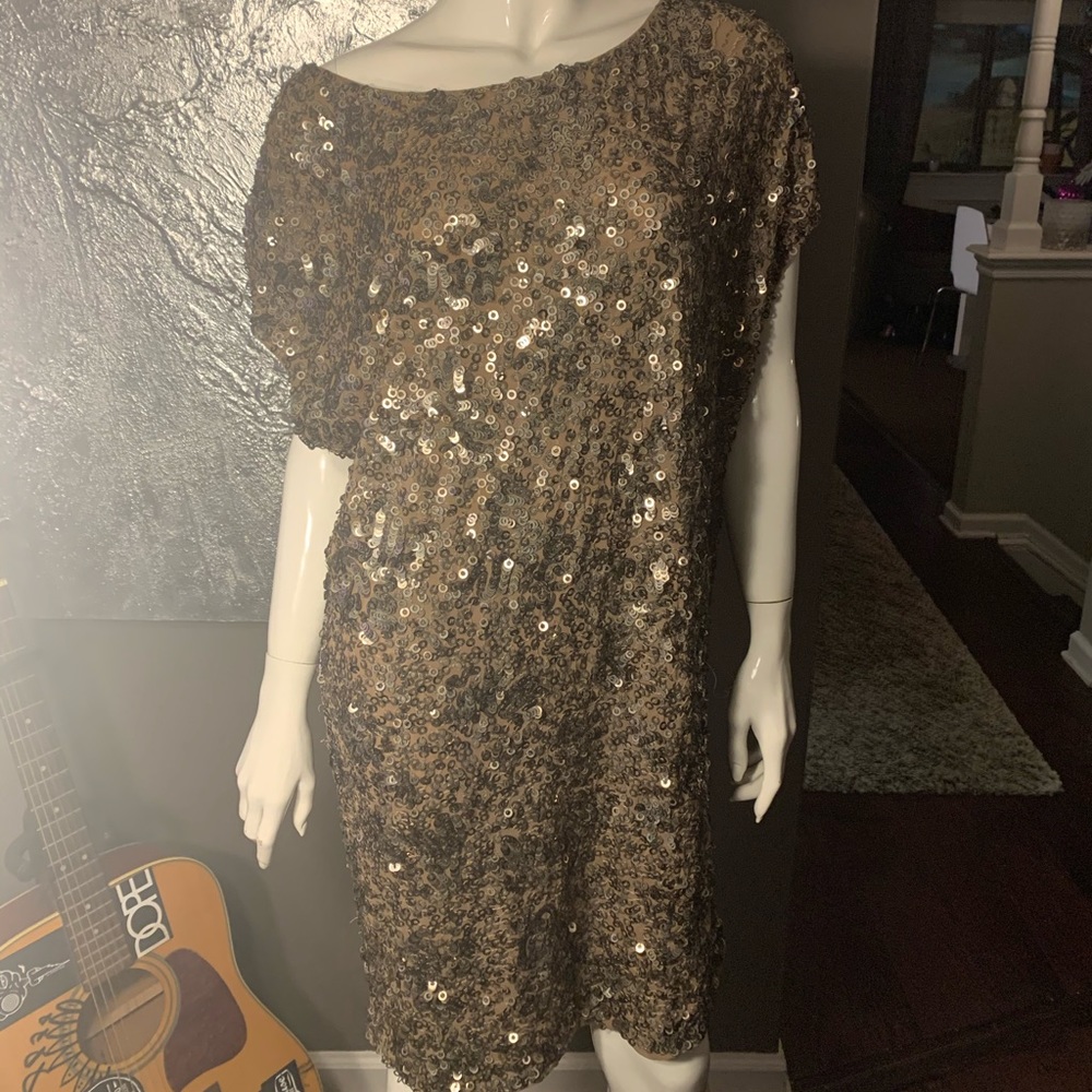 VINCE sequined pewter gold cocktail dress LARGE
